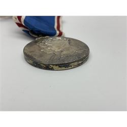 Collection of WW2 and police medals c.1933-1955, awarded to Eric Drinkwater comprising 1939-45 War Medal, Defence Medal, 1939-45 Star and Burma Star, on wearing bar; 1918-62 General Service Medal with Cyprus clasp to P.S. E.G. Drinkwater; boxed; Police Long Service and Good Conduct Medal to Const. Eric C. Drinkwater; cased; Royal Life Saving Society bronze medal to E.C. Drinkwater July 1933; boxed; and George V 1937 coronation medallion; boxed.