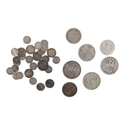 Approximately 198 grams of Great British pre-1920 silver coins, including George III 1763 and 1800 maundy three pence coins, George IIII 1836 maundy four pence, three Queen Victoria crowns, etc