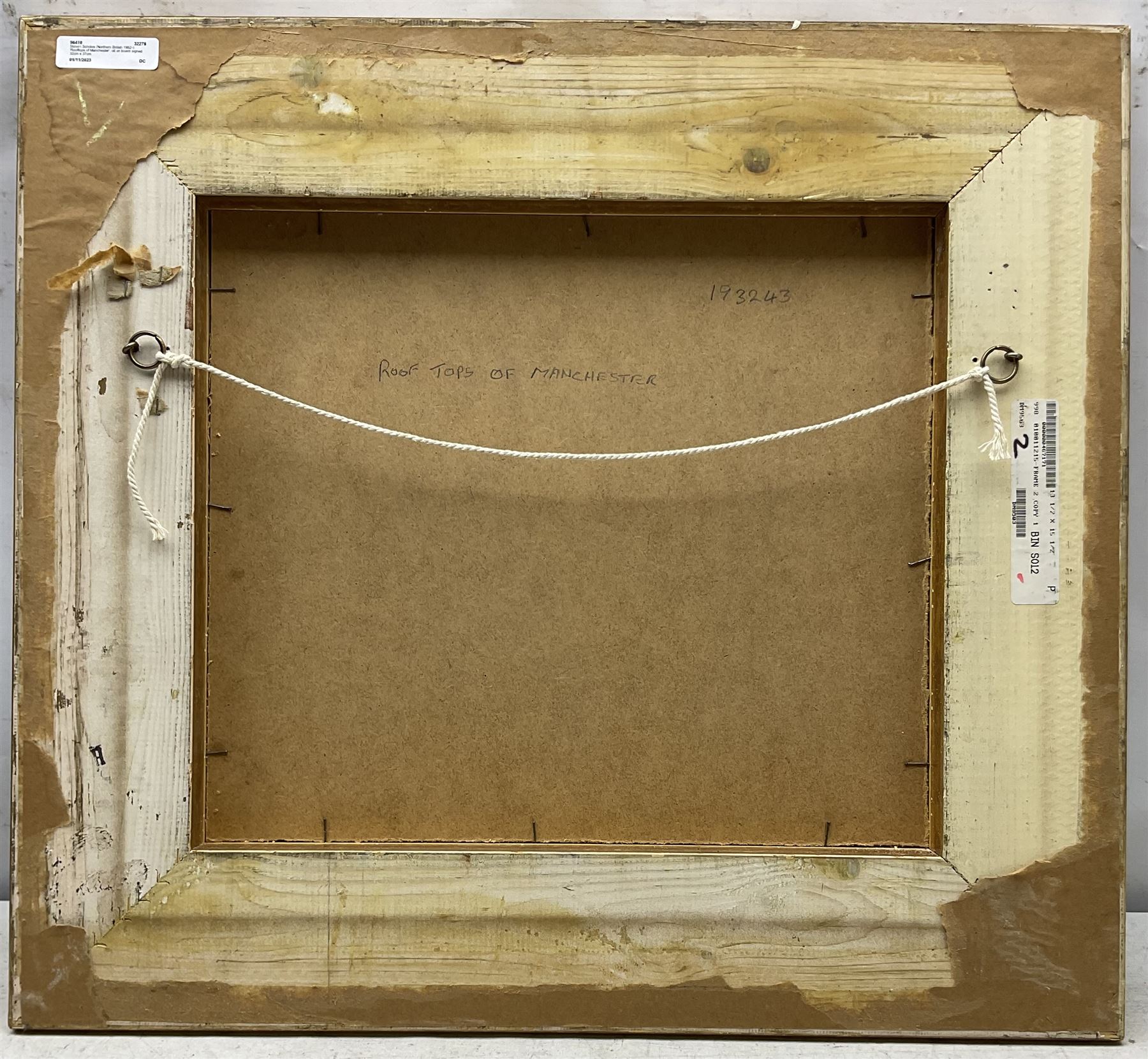 Steven Scholes (Northern British 1952-): 'Rooftops of Manchester', oil on board signed 32cm x 37cm