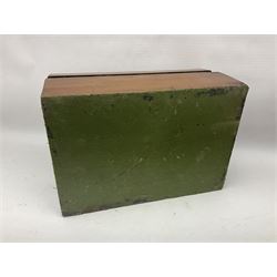 Victorian walnut and parquetry banded work box with brass shield and escutcheon, L30cm, together with mahogany writing slope with green baize writing surface, L35cm