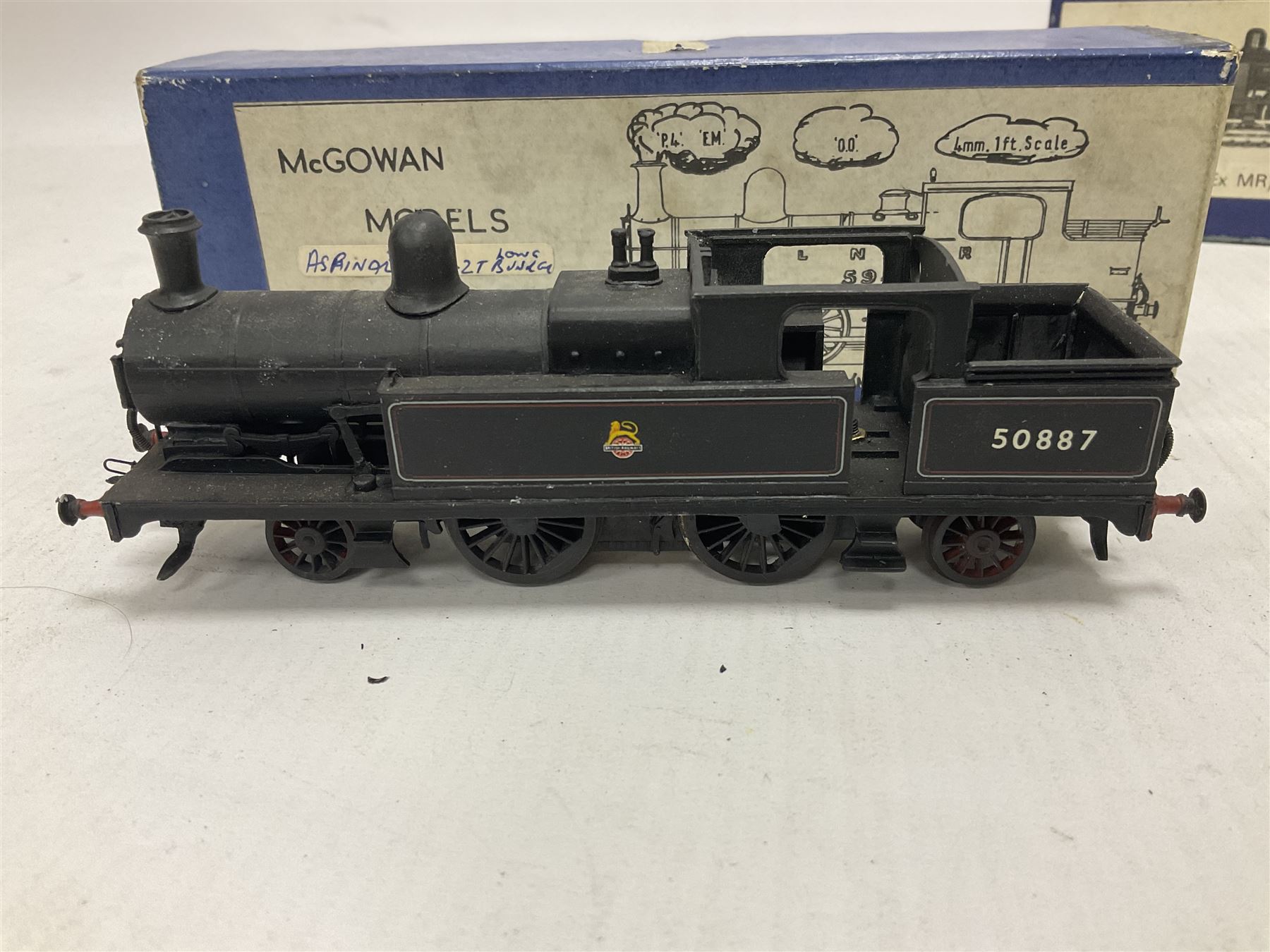 ‘00’ gauge - three kit built steam locomotives comprising GER Class S69/B12 4-6-0 no.1510 finished in GER blue, with McGowan Models box; Aspinall Class 1008 2-4-2T no.50887 finished in BR black, with McGowan Models box; MR/LMS Class 1P 0-4-4T no.1268 finished in LMS black with Craftsman Models box (3) 