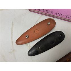 George V 1897 pattern Infantry officers sword, the 82cm single fullered blade with traces of etched detail and George V crown cipher, the ricasso marked Hawksworth Sheffield, pierced half basket hilt with George V cypher, wire-bound fish-skin grip with brass pommel and backstrap; in leather scabbard L102cm overall; together with two sectional gun cleaning rods; swagger stick made of leather strips etc