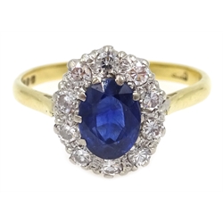  Sapphire and diamond cluster ring, hallmarked 18ct  