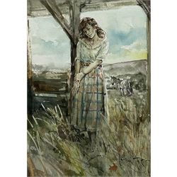 Gordon King (British 1939-): Country Girl, watercolour signed 35cm x 25cm