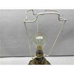 Brass table lamp in the form of a Corinthian column, together with a converted oil lamp, tallest without lightbulb H50cm