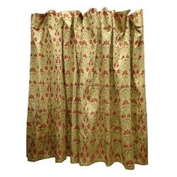 Curtina - Large pair pencil pleated red and gold floral Damask fabric curtains, fully lined, with pair matching tie backs, W220cm, Drop - 270cm  