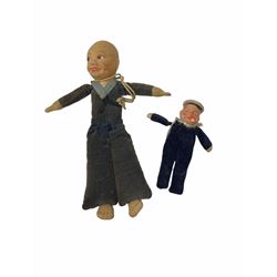 Collection of vintage dolls including two Australian Brownie Downing stockinette dolls; two 1960s Mattel 'Rosebud' talking dolls; 1960s Ideal Tearie Dearie doll in original dress; Norah Wellings type felt sailor doll and another similar etc