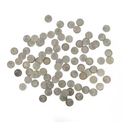 Approximately eighty-eight Great British pre-1947 silver one shilling coins
