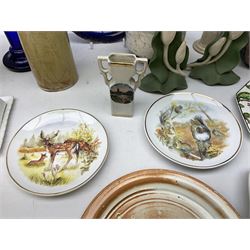 Carlton Ware bowl in the form of an apple, together with a pair of ceramic wall baskets, West Germany vase, and other collectables, in two boxes 
