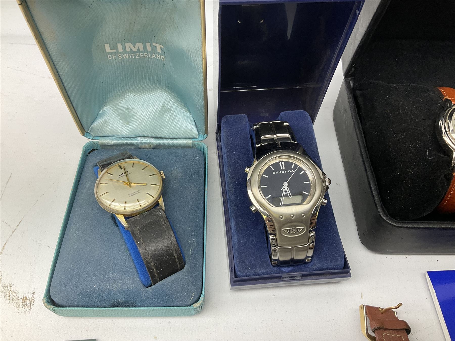 Collection of wristwatches including Accurist World Time chronograph quartz, Lorus chronograph 100m stainless steel quartz, Oskar Emil Torrini, two Citizen automatics, Seiko ladies Vivace, Titus, Limit and Tissot