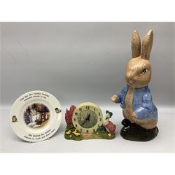 Border Fine Arts Beatrix Potter figures, to include Lady Mouse, Sally Henny Penny, Peter posting a letter, etc, together with four Boarder fine Arts Beatrix Potter music boxes, salt and pepper shakers, etc 