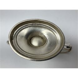 Christofle silver-plated sauce boat, of typical plain form, with capped C scroll handle and engraved anchor crest to body, upon a stepped oval foot, stamped 22 Christofle to base, including handle H14cm