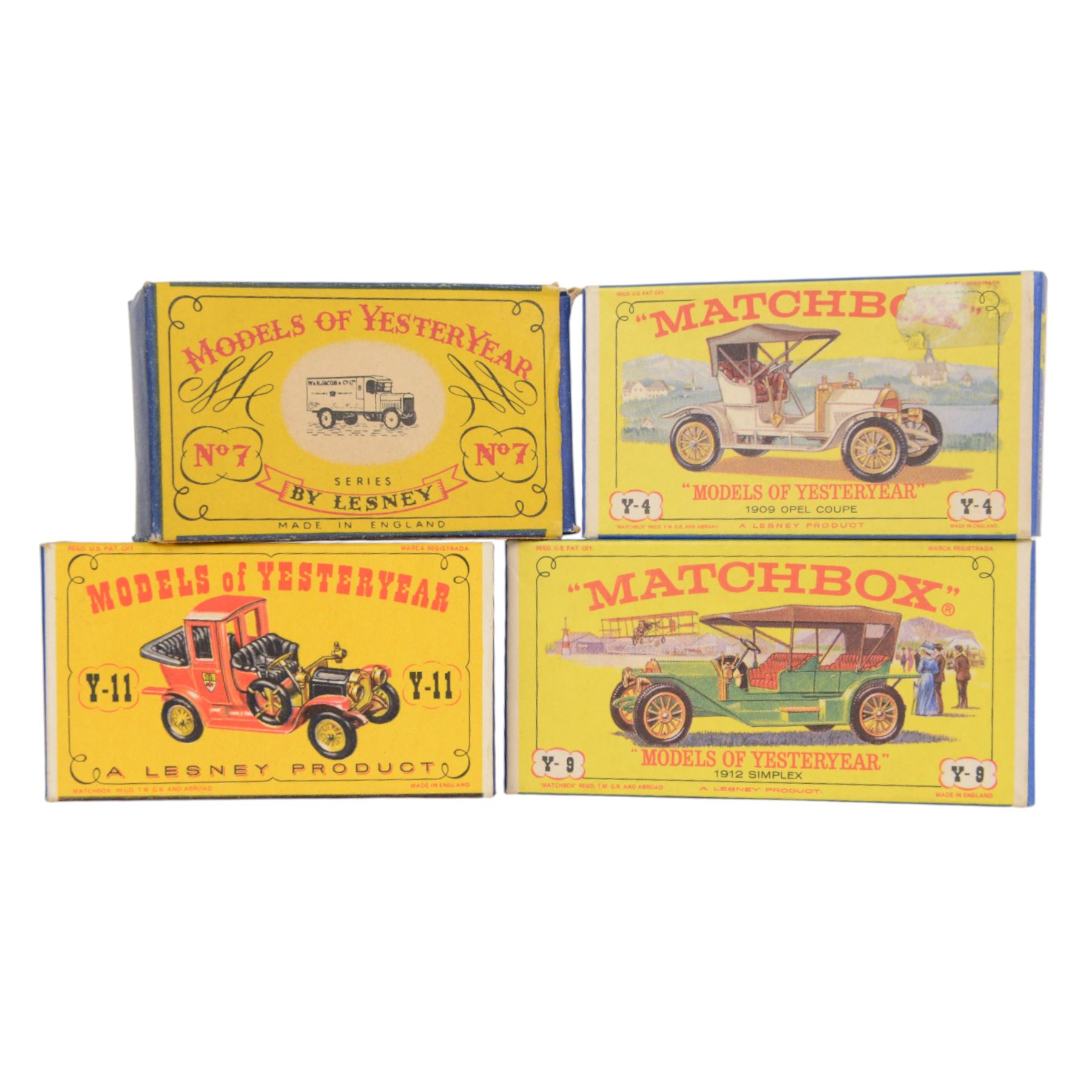 Thirty-four Matchbox/Lesney Models of Yesteryear diecast models, including Lesney No. 12 Horse Bus, No. 3 Tramcar, No.6 Supercharged Bugatti Type 35, No.2 London Bus and No.4 Shand Mason Horse Drawn Fire Engine, twenty-six boxed, eight loose
