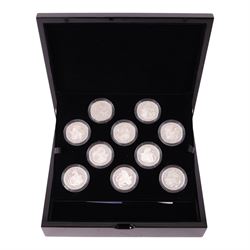 The Royal Mint United Kingdom 'The Royal Tudor Beasts' set of ten one ounce fine silver two pound coins, comprising 2022 (2), 2023 (2), 2024 (2), 2025 (2), and 2026 (2), cased with certificates