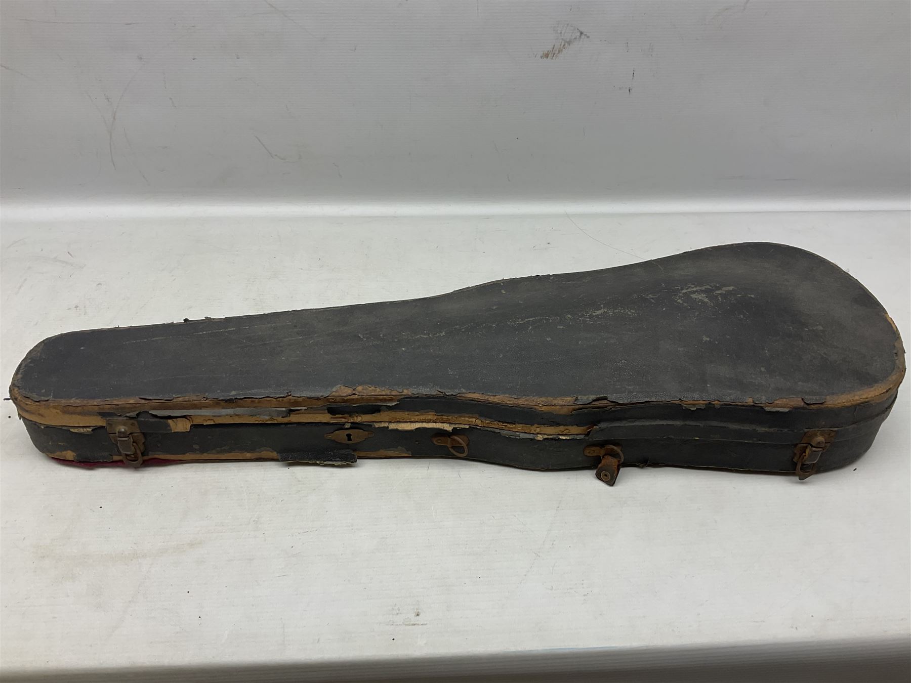 German trade violin 1950s with 36cm two-piece maple back and ribs and spruce top, bears label 'Johann Stainer in Absam prope Oenipontum 1650' L59cm; in carrying case with bow impressed Tourte