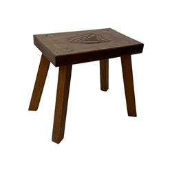 Late 19th century black-painted cane seat chair; early 20th century radial spindle-back chair with green upholstery; early 20th century mahogany single-drawer side table; mid-20th century carved wooden stool with harp motif; early 20th century hexagonal bamboo stand; two oval mirrors (7)