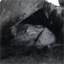 Gucci - black real fur trapper hat, with ear flaps, cotton monogram lining and logo label, size M, with dust bag