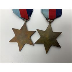 Eleven WW2 medals comprising three 1939-1945 war medals, two Defence medals, three 1939-1945 Stars, Atlantic Star, Africa Star and Italy Star; miniature QEII Naval LS & GC medal; all with ribbons; and WW2 postumous medal slip to Flight Sergeant L.N. Clark