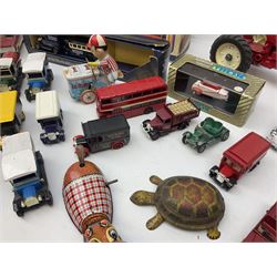 Battery Operated fire-engine; boxed; quantity of modern tin-plate toys; quantity of unboxed and playworn/repainted die-cast models etc