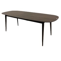 Bentley Designs - Premier collection 'Oslo' contemporary walnut extending dining table and six chairs upholstered in steel grey fabric. 