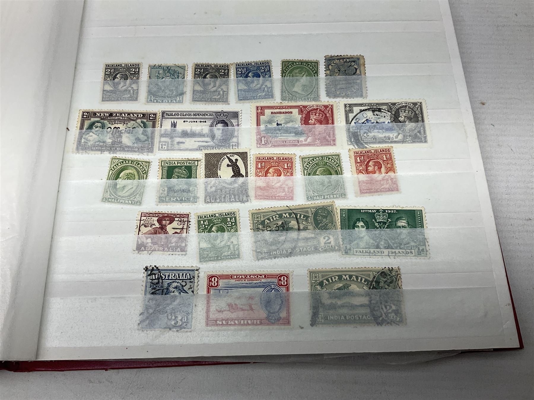 Stamps including Queen Victoria Queensland, modern Australia, King Edward VII Ceylon and Mauritius, South Africa, Gambia, Falkland Islands, Gold Coast, Ireland etc, housed in seven albums/folders and on loose album pages, in one box