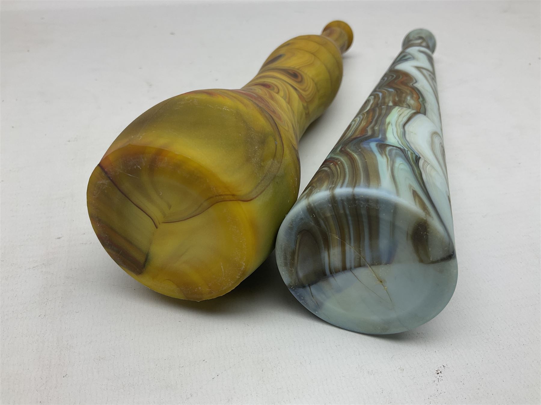 Bjorn Ramel Sea of Sweden Glasbruk art glass footed candle holder, together with a Murano fish, various other art glass vases, stylised green fish, etc, tallest H29cm