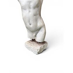Early 20th century sculptured painted plaster figure of a boys torso, raised on 'stone' plinth