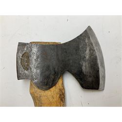 Gransfors Bruk Sweden carving axe, the head stamped both sides including smith's initials, on stamped hickory shaft, in leather sheath L43cm