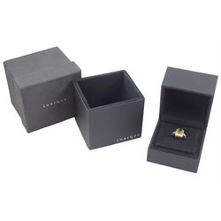 18ct gold alexandrite and diamond cluster ring by Lorique, single cushion cut alexandrite of 2.70 carat, with round cut diamond surrounded, Birmingham 2013, boxed with certificate