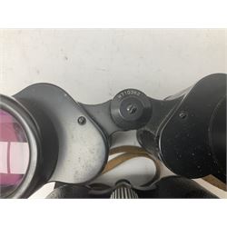 Nine cased pairs of binoculars to include Lieberman & Gortz 12x50, Frank Nipole 8x56, Uniscope, Hoya mark II 8x40, Porst 8x56 etc