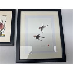Mexican School (20th century): Birds of Paradise, pair Amate bark paintings together with four further pictures of birds max 31cm x 23cm (6)