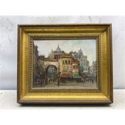 Harry Zeegers (Dutch 1929-): Continental Town Scene, oil on canvas signed in gilt frame 26cm x 34cm; Pauline Shingles (Yorkshire 20th Century): 'Maltings - Nafferton', oil on board signed 39cm x 49cm (2)
