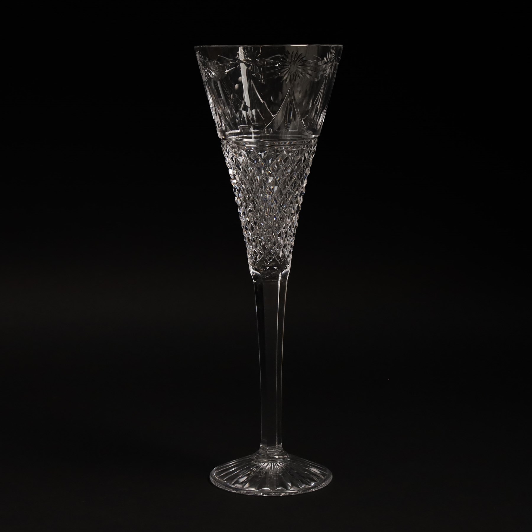  Suite of Stuart crystal Beaconsfield pattern table glass, comprising 6 claret glasses, 6 white wine glasses, 6 dessert wine glasses, 6 brandy balloons, 6 champagne flutes, and 8 whisky tumblers
