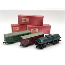Hornby Dublo - 4685 Caustic Liquor Bogie Wagon; 4315 Horse Box with horse; and 4323 S.R. 4-Wheeled Utility Van; all boxed