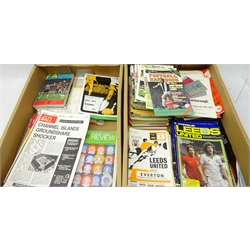 Collection of mainly post-1970 Football Programmes incl. Leeds United, Scarborough non-league, home & aways, Football Handbook, FL Reviews, etc in two boxes  