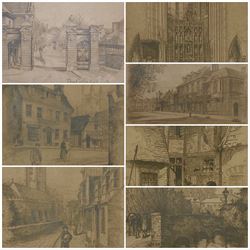 Edward Burrow (British 1869-1935): 'Marlborough College', set seven etchings pub. Cheltenham 1896, 27cm x 19cm (7)