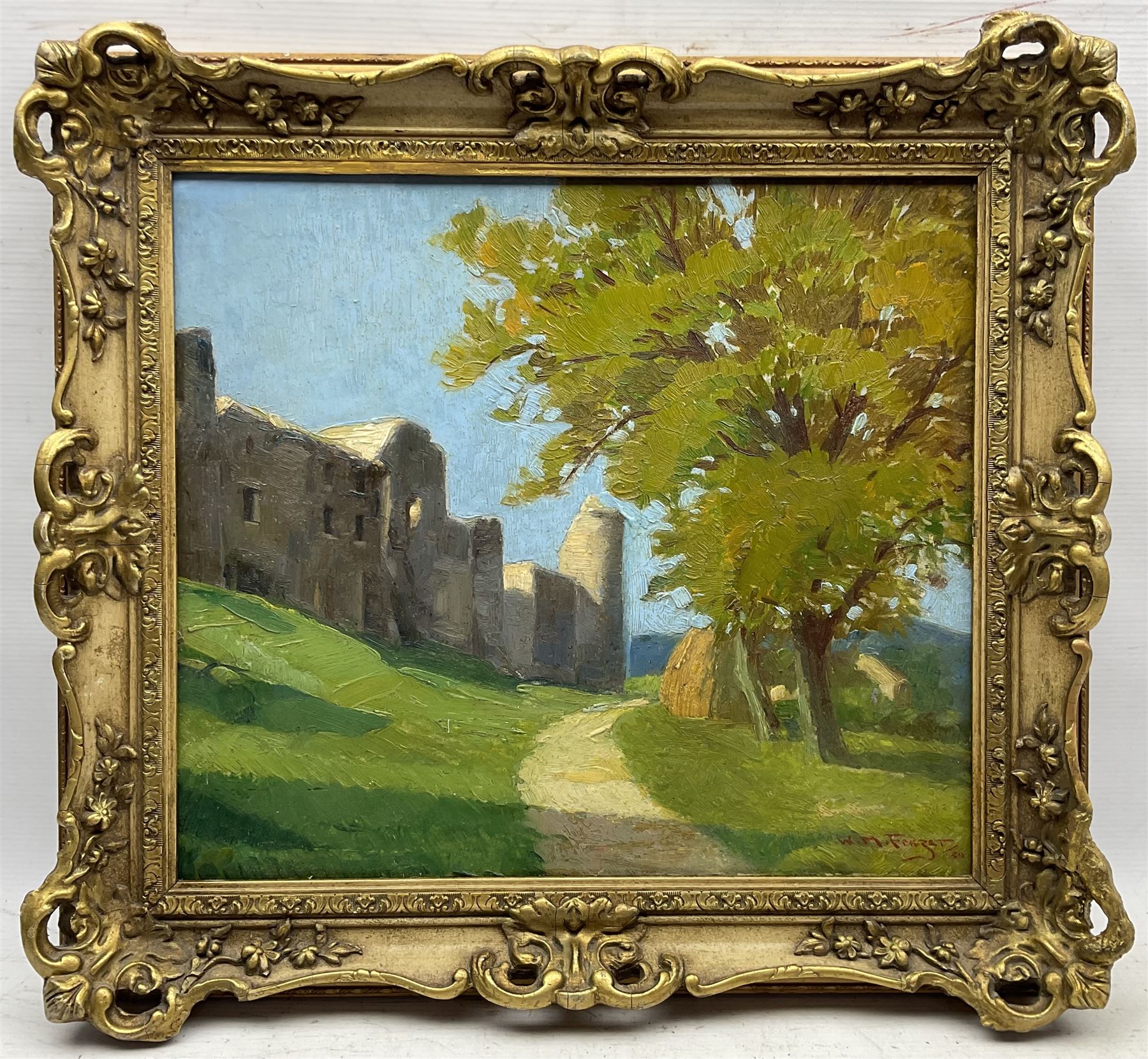 William Miller Frazer RSA (Scottish 1864-1961): Sunlight on a Castle Ruin, oil on panel signed and dated '30, 38cm x 43cm