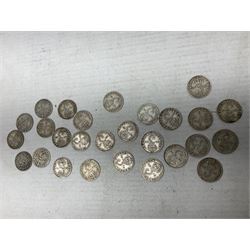 Approximately 120 grams of Great British pre 1920 silver coins, including George III 1819 half crown, William IIII 1834 shilling, Queen Victoria 1892 half crown, various silver threepence pieces etc