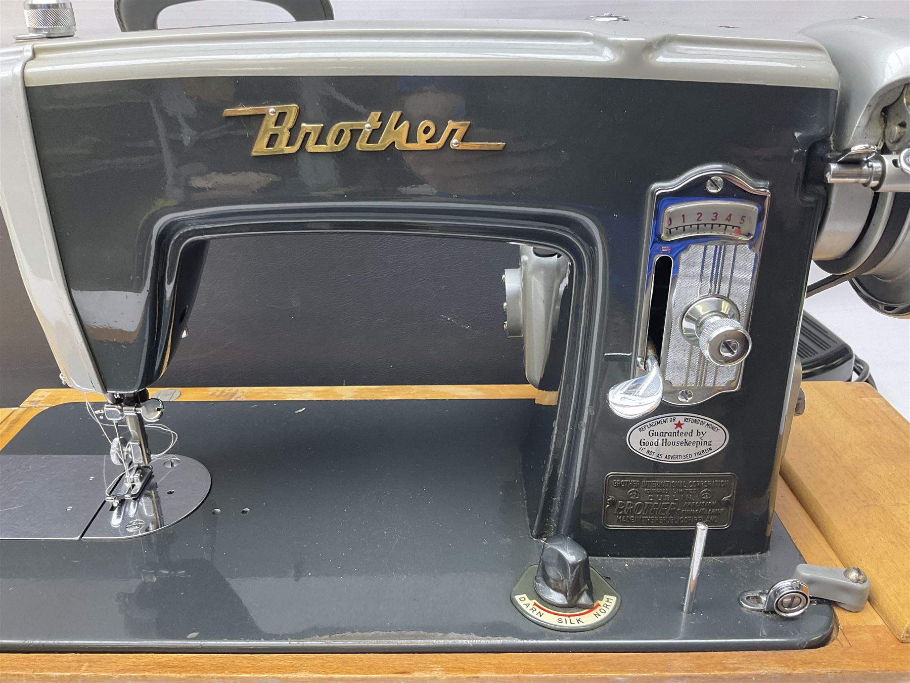Vintage Brother electric sewing machine in case together with a Frister and Rossmann model 45 sewing machine in case