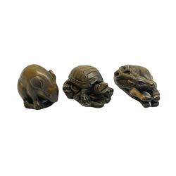 Three netsuke, modelled as a turtle, rat and deer