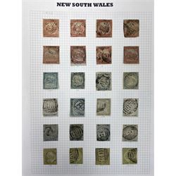Australia New South Wales stamps, including 1850-4 various imperf issues, 1854-6 including five pence, six pence, one shilling etc, 1856-60 registered letter stamps, 1861-88 five shillings etc, housed on pages