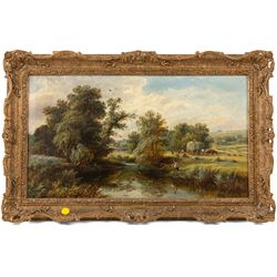 Walter Erasmus Ellis (British 1849-1918): Angler on the Riverside, oil on canvas 29.5cm x 52.5cm