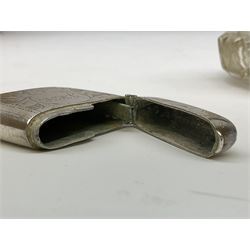 1920's century silver toped cut glass dressing table jar, hallmarked London 1921, together with a Victorian silver thimble, hallmarked Birmingham 1898, and a silver plated vesta case, (3)