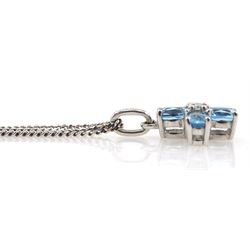 9ct white gold diamond blue topaz cross pendant necklace, hallmarked