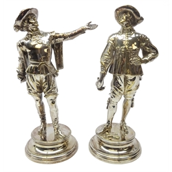  Pair early 19th century silver-plated bronze figures of Caveliers after Emile Guillemin, H25cm   