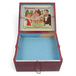 Hohner Harmonica three-tier advertising box, with gilt lettering to lid, H15cm