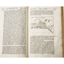 Wheler, George - 'A Journey into Greece' in company of Dr Spon of Lyons, printed for William Cademan et al, first edition 1682 ex libris Johannes Clarke in vellum covered boards, a double sided vellum page of music and a single sided vellum page, both in Latin and framed (3)