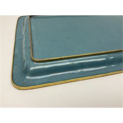 20th century Chinese cloisonne enamel smoking set, comprising two ashtrays, box and tray, with floral and foliate scrolling on green ground