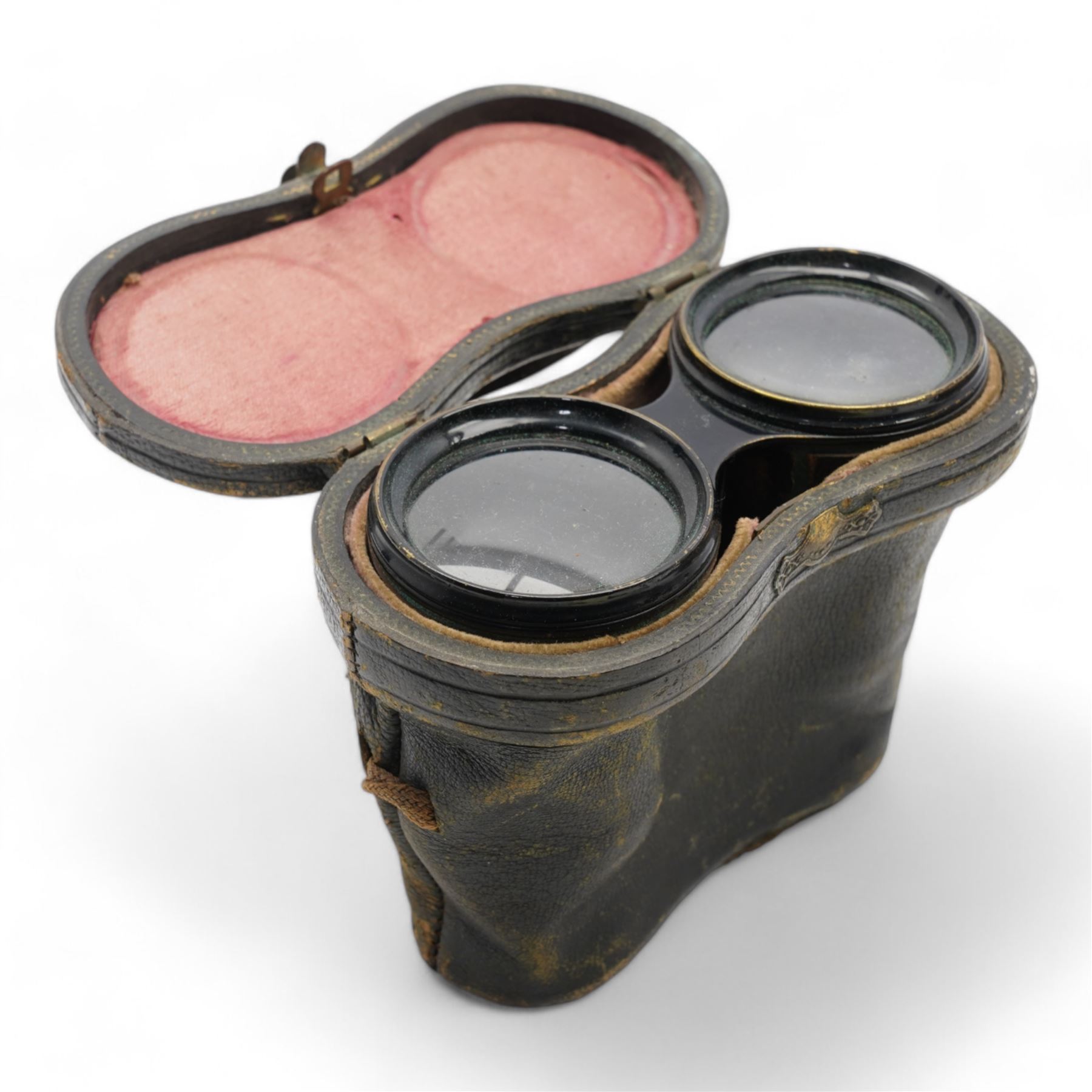 Pair of WW2 German binoculars marked Cag Dienstglas 6x30, 111300, H/6400 and a pair of cased binoculars (2)