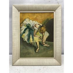 After Edgar Degas (1834-1917): Danseuse Assise - Seated Dancer, oil on board unsigned 40cm x 30cm